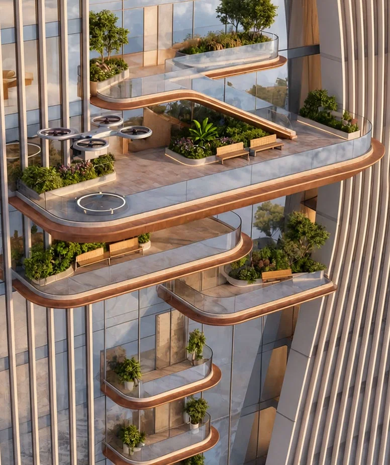 Drone delivery platform on a terrace