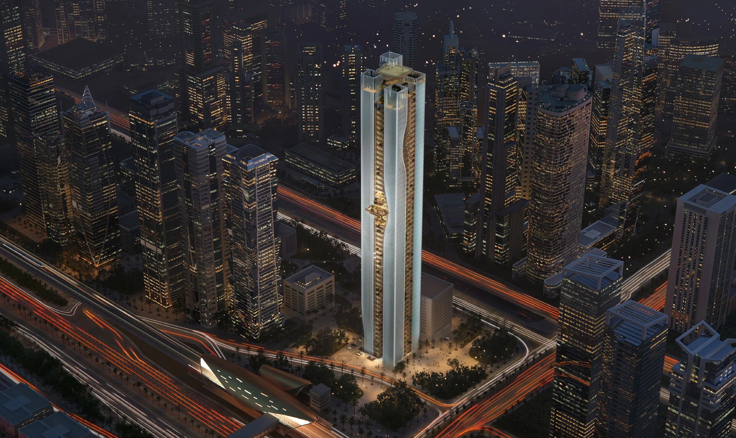 The future: Readiness for an air-taxi vertiport at the crown and drone delivery at level 33.